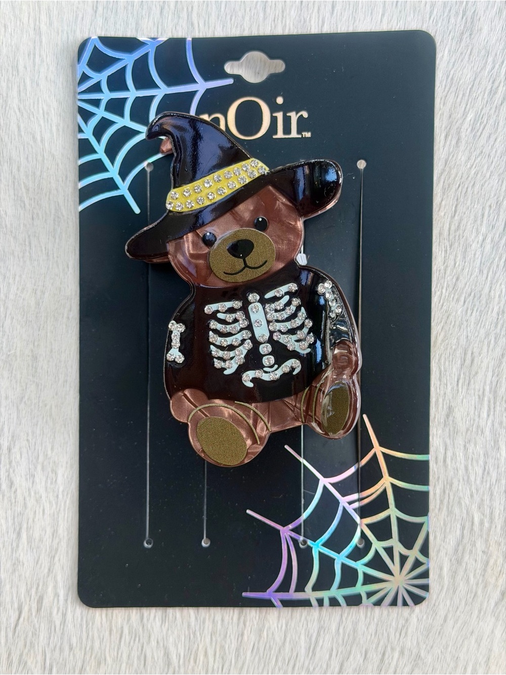 nOir Halloween Teddy Bear Hair Clip Acrylic Claw Witch Hat Skeleton Rhinestones